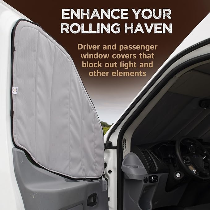 Living in a Bubble Insulated Blackout Front Window Covers (Pair) for Ford Transit Van Year 2015-2026