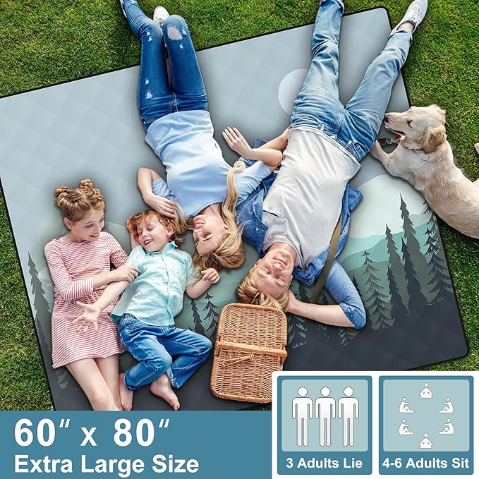 60x80" Waterproof Picnic Blankets Outdoor Sandproof Beach Blanket Foldable Big Ground Grass Mat Family Tent Camping Rug Backpacking Hiking Essentials Gifts Rv Car Travel Roadtrip Must Have