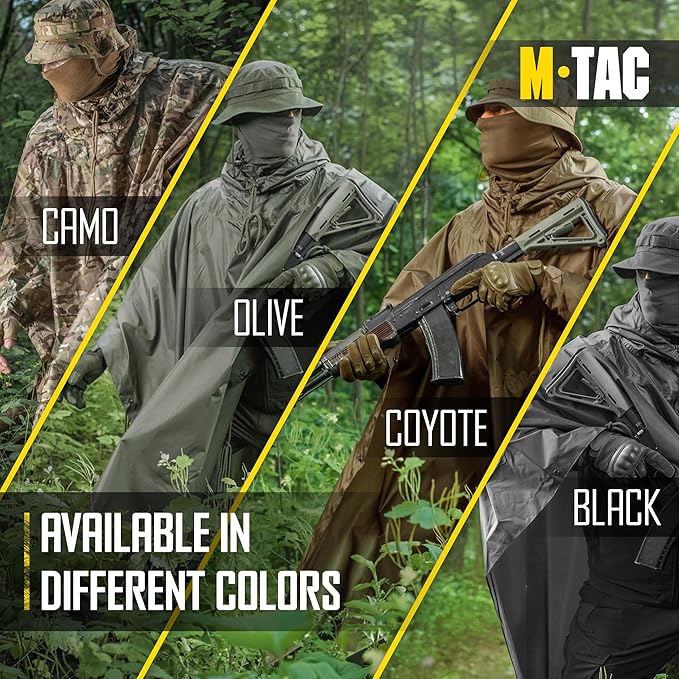 M-Tac Tactical Rain Poncho - Army Military Poncho Shelter - Waterproof Ripstop Camping Hiking Outdoor Hunting Rain Ponchos