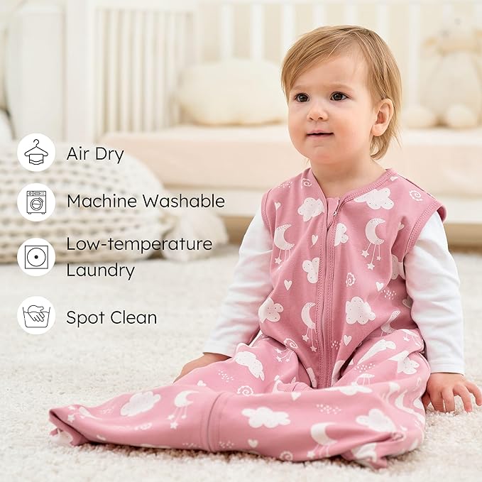 Baby Sleep Sack 6-12 months, 100% Cotton Sleeping Sack for Newborn and Infant, 3 Pack Baby Wearable Blanket, 0.5 Tog Lightweight Double Zipper Sleep Bag Medium Pink Stars Moon