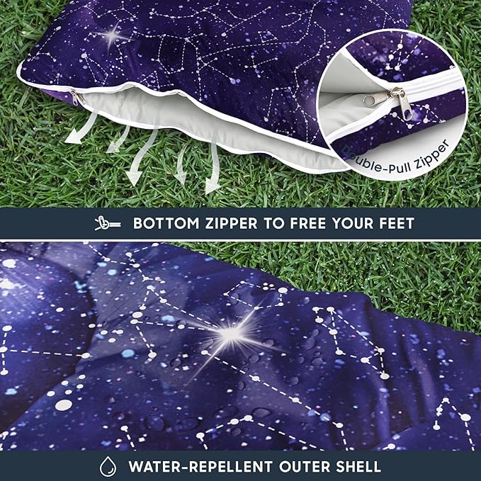Wake In Cloud - Kids Sleeping Bag for Boys Toddlers, Camping in Warm Cold Weather, Backpacking Lightweight Compact Outdoor Liner for 3 Seasons, Constellation Galaxy