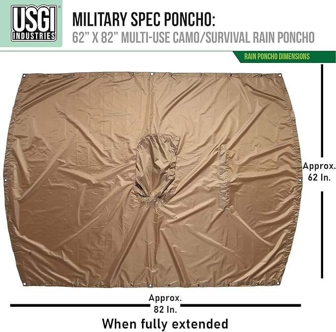 USGI Industries Military Style Poncho Multi Use Rip Stop Camouflage Rain Poncho