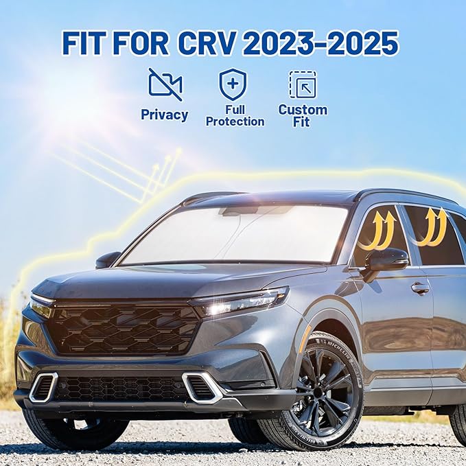 Car Window Shades for Honda CRV 2023-2025 Accessories - Full Set 8PCS Side Window Sunshades with Memory Frame & Blackout Fabric, Privacy UV Shield for Camping/Travel
