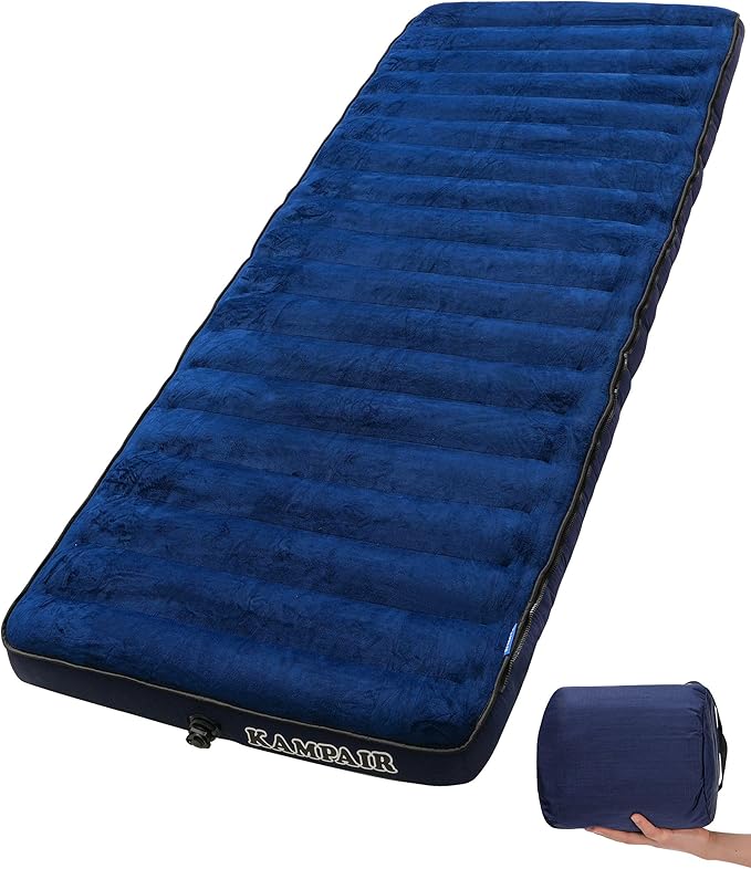 Inflatable Sleeping Pad for Camping, Extra-Thick 4.75" Single Air Mattress with Soft Velvet Top, Machine Washable, Family Lightweight 4-Season Pad for Traveling & Hiking, Blue
