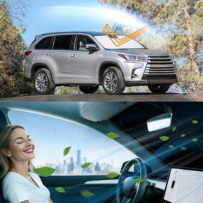 Windshield Sun Shade Accessories Compatible with 2014 2015 2016-2019 Highlander for Toyota Foldable Sunshade Sun Visor Blocks UV