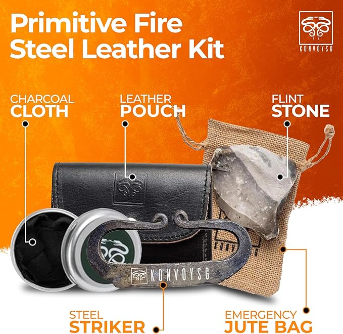 The Artisan Heritage Fire Kit – Hand-Forged Carbon Steel & English Flint in a Premium Top-Grain Leather Pouch