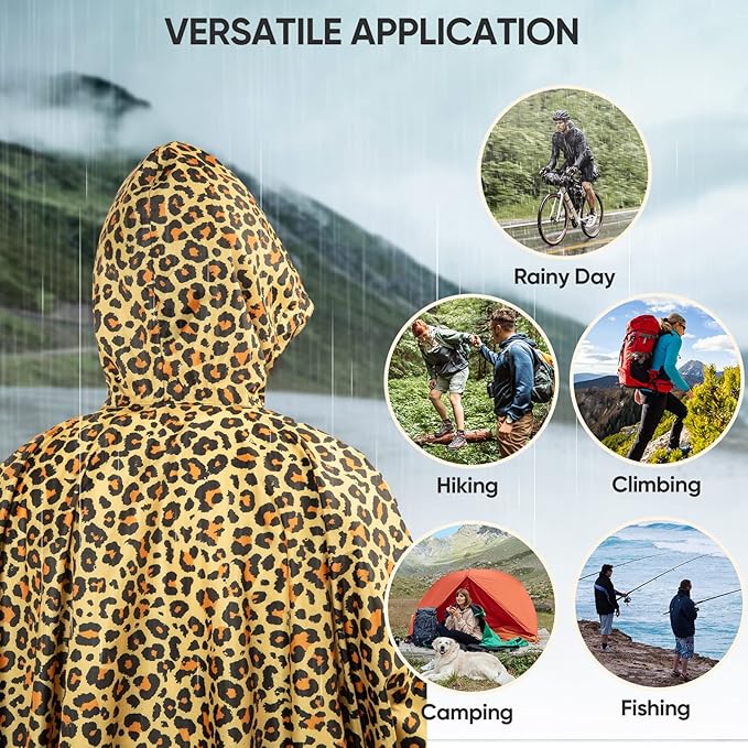 PTEROMY 3-in-1 Hooded Rain Poncho for Adult with Pocket, Waterproof Lightweight Unisex Raincoat for Hiking Camping Emergency