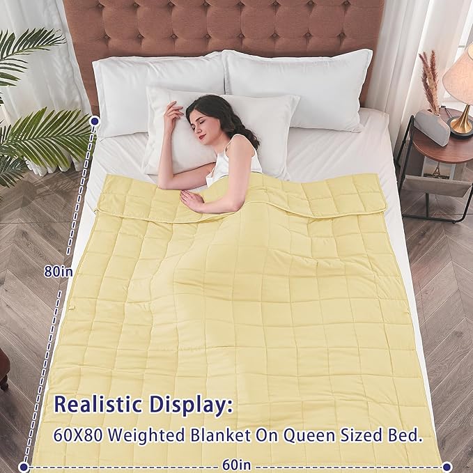 yescool Weighted Blanket for Adults (20 lbs, 60” x 80”, Yellow) Cooling Heavy Blanket for Sleeping Perfect for 190-210 lbs, Queen Size Breathable Blanket with Premium Glass Bead, Machine Washable