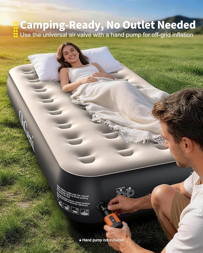 OhGeni Twin Air Mattress with Built in Pump, Camping Air Mattress with External Valve, Family Choice Award Winner, 13" Inflatable Blow up Bed, Portable Foldable Airbed for Home & Outdoor, 300lbs