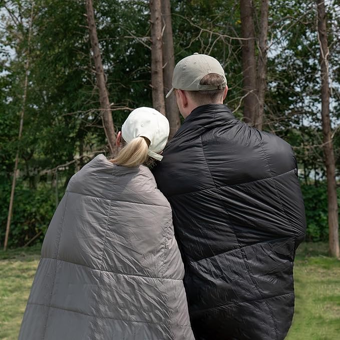 SUNNYFEEL Outdoor Camping Blanket,52"x78", Lightweight Down Waterproof Nylon Blanket Quilt for Traveling Hiking Picnic Stadium Beach Party，Black