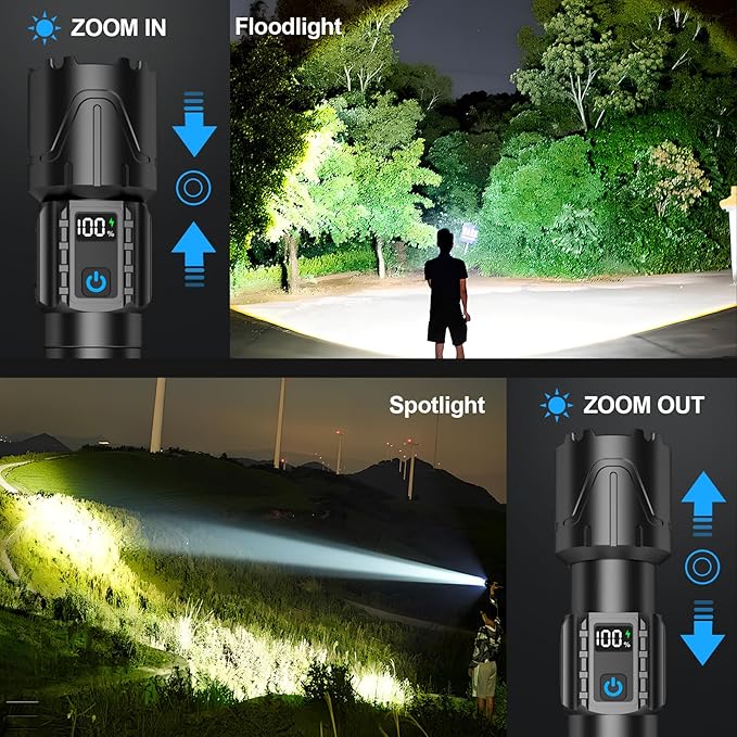 Banral Rechargeable Tactical Flashlights 2000 High Lumens - 5000mAh Super Bright LED Powerful Flash Light, Waterproof Handheld USB C Flashlight for Home,Car,Camping,Emergencies,5 Modes (2, Black)