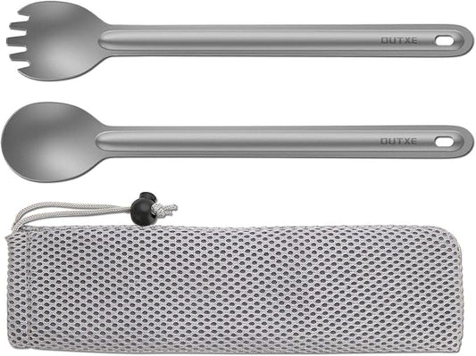 OUTXE Ultralight Titanium Long Handle Fork and Spoon Set
