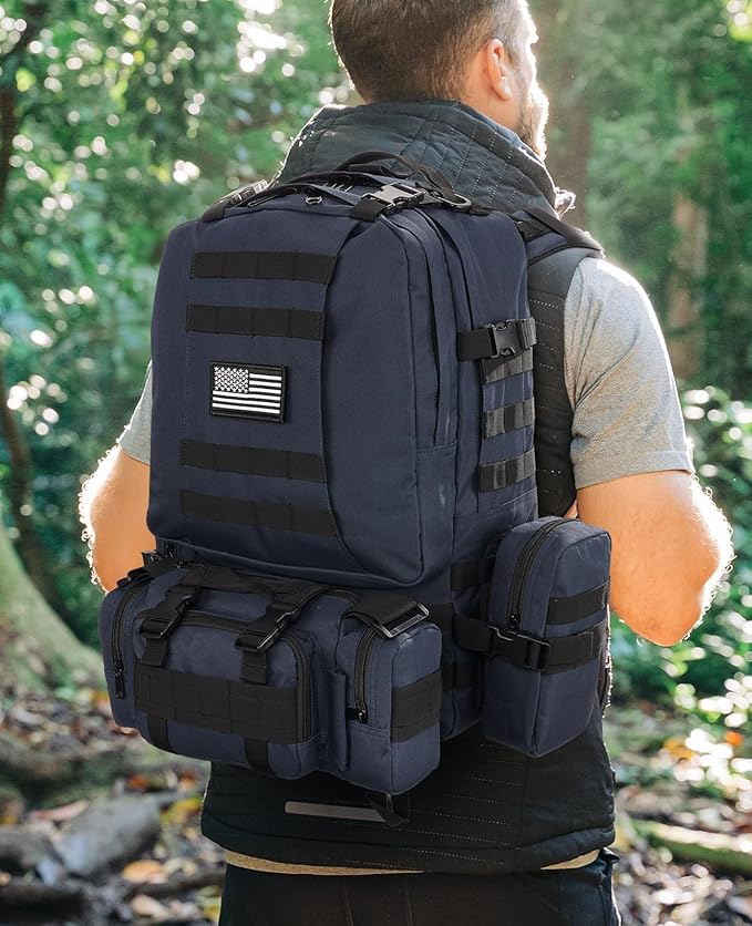 CVLIFE Tactical Backpack Military Army Rucksack 60L Large Assault Pack Detachable Molle Bag, Blue
