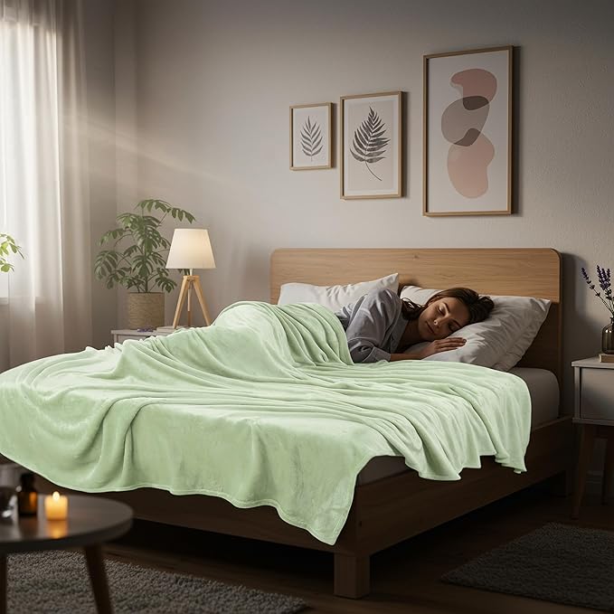 Utopia Bedding Fleece Blanket Queen Size Sage Green 300GSM Luxury Fuzzy Soft Anti-Static Microfiber Bed Blanket (90x90 Inch)