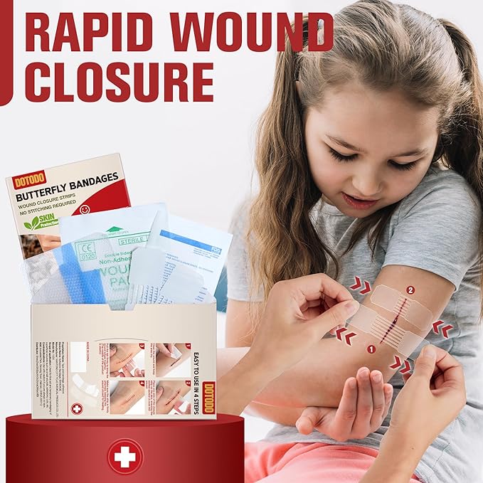 Butterfly Bandages Emergency Wound Closure - HSA or FSA Eligible - Dotodo 12PCS Repair Wounds Without Stitche | Rapid Butterfly Closure Bandages, Transparent