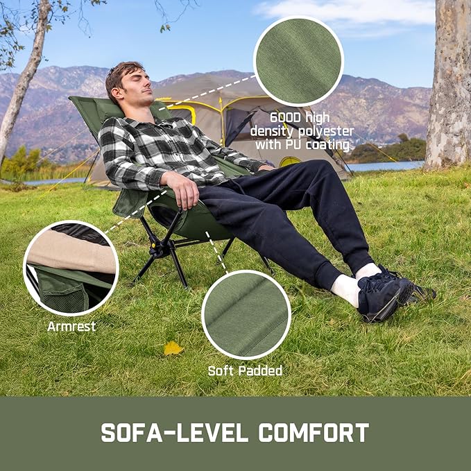 FanttikOutdoor Zeta L8 Max Camping Chair, Portable & Lightweight, Multi-Angle Adjustable, Supports up to 250 lbs, Comfort-Driven Design, High Strength Camping Chair for Travel, Hiking, Fishing, Green