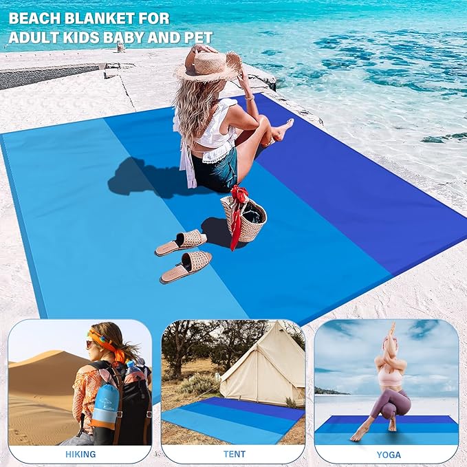 Famstar Beach Blanket Oversized Extra Large 10'X 9',Waterproof Sandproof Beach Blanket 2-8 Adults Lightweight Durable for Travel Camping Hiking Picnic
