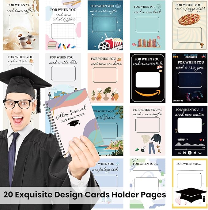 Zhanmai College Gift Card Book 7 x 5 Inch Graduation Gift Card Book 2026 College Survival Booklet Organizer Leaving Home High University School Birthday Care Package Cash Holder(Pastel)