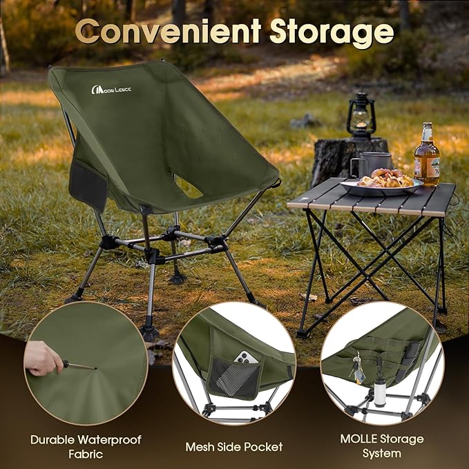 MOON LENCE Camping Chair Plus, Upgraded Comfort & Size, Still Compact and Lightweight, Folding Portable Chair for Backpacking & Hiking, 400Lbs Capacity, Gen 3 Plus (Green)