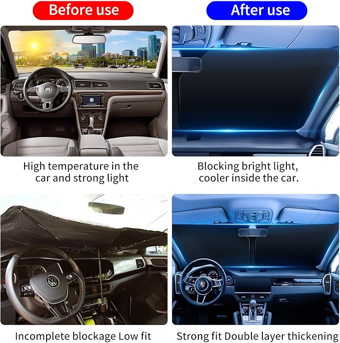 Double Thickened Vehicle Windshield Shade, Sun UV Blocker Cover for Front Window, Baby Sunshade Heat Reflector in Car, Car Shield Accessories Interior for Women, Essentials Sun Visor Extender