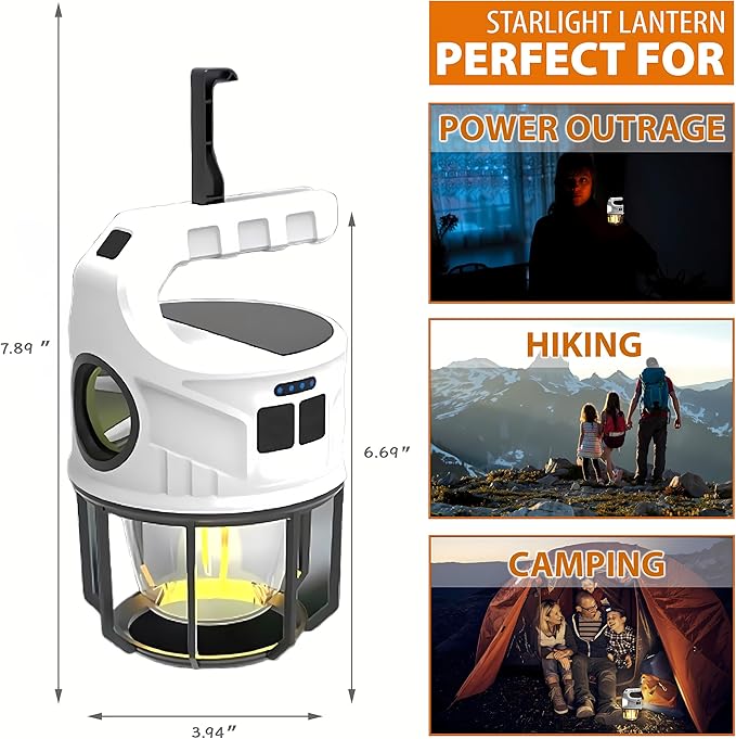 LED Camping Lantern, 500LM Rechargeable Electric Lantern for Outdoor Recreation | Solar & USB Powered Tent Light with Power Bank | IPX4 Waterproof Survival Gear for Camping, Hiking, & Home Emergency