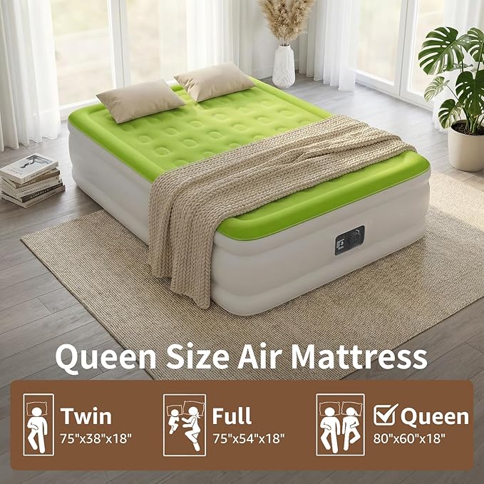 YENING Queen Size Air Mattress with Built in Pump Raised Inflatable Bed Heavy Duty Blow up Matressith Airbed 18 Inch Tall