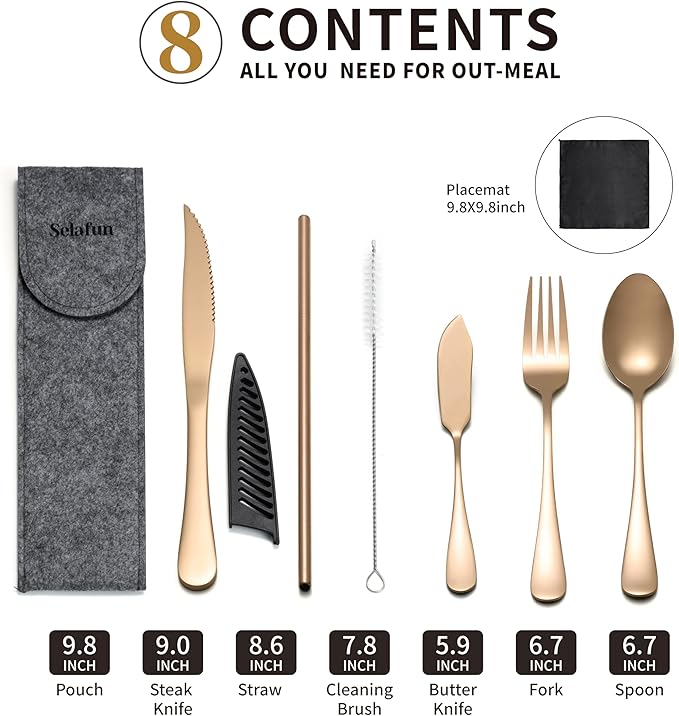 Travel Utensils with Case, Portable Silverware Set Stainless Steel Lunch Box Travel Cutlery Set for Work, Camping, Picnic, Hiking, Office (Rose Gold)