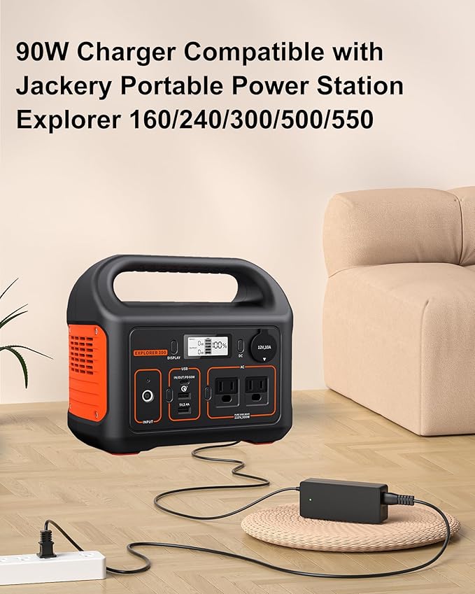 Charger for Jackery Charger 24V 90W AC Adapter for Jackery Portable Power Station Explorer 160 240 300 500 550 E300 E500 E550 Solar Generator 167Wh 240Wh 293Wh 518Wh Lithium Battery Power Supply Cord