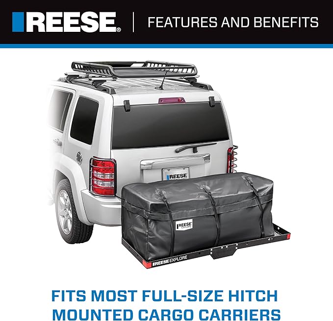 Reese Explore 1043000 Rainproof Hitch Cargo Carrier Bag, 13 Cubic Feet Cargo Space, 54 x 21 x 20 Inches, Fits Most Full-Size Hitch Mounted Cargo Carriers