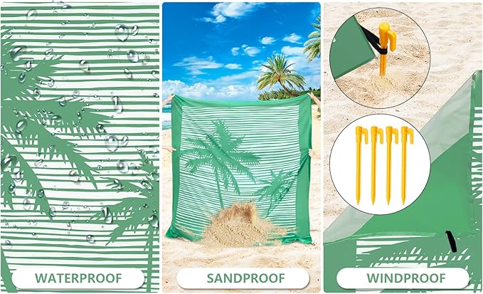 HIHOHO Beach Blanket Waterproof Sandproof Beach Mat for 1-8 Adults Quick Drying Durable Outdoor Picnic Mat for Beach Festival Travel Camping Hiking (COCOTREE, 79"×83"(4 Person))