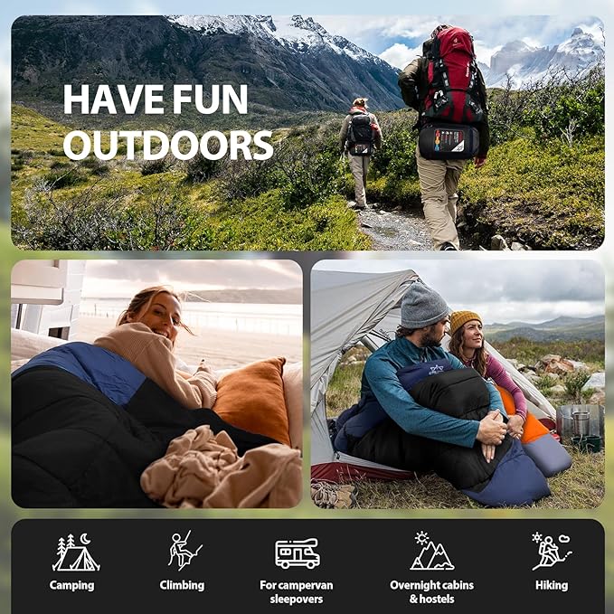 Lightweight 3-Season Sleeping Bag for Adults/Kids Camping, Compact w/Compression Sack, Waterproof Ripstop, Portable for Backpacking Hiking Travel