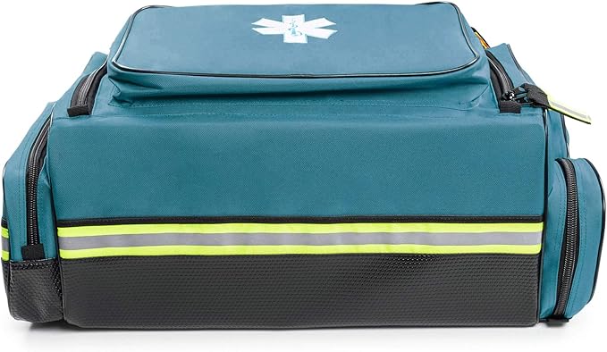 Scherber First Responder O2 Bag | Ultimate Professional EMT/EMS Trauma Oxygen Kit | Durable Reflective 600D Water Repellant Bag w/10+ Compartments, Zippered Pockets, Dividers & Padded Strap XL - Blue