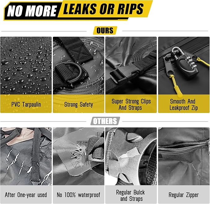 ARKSEN Extra-Wide 42 Cubic Feet Waterproof Rooftop Cargo Carrier Bag Heavy Duty Car Roof Rack Bag for Full-Size Cars w/ 8 Door Hook Straps +1 Combination Lock, 12 Reinforced Straps & Anti-Slip Mat