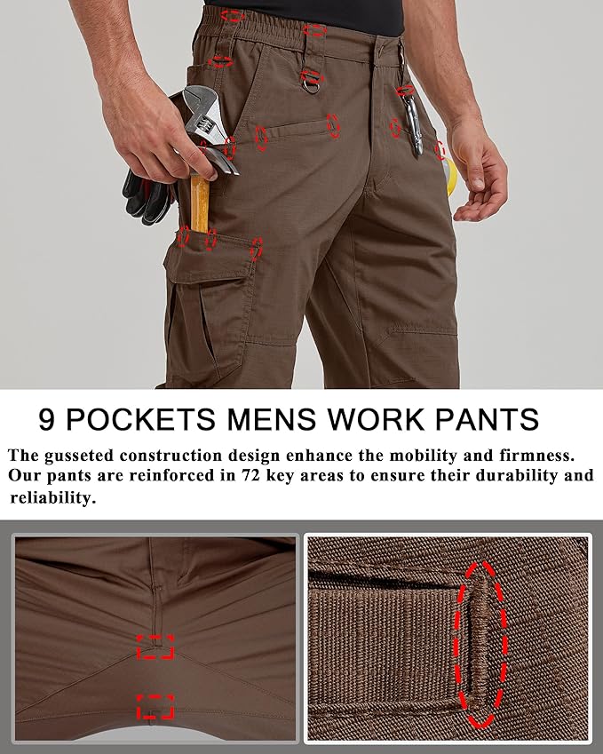 CNBQDD Mens Work Pants Cargo Tactical Construction for Men Ripstop Water Repellent Lightweight Outdoor Hiking with Pockets