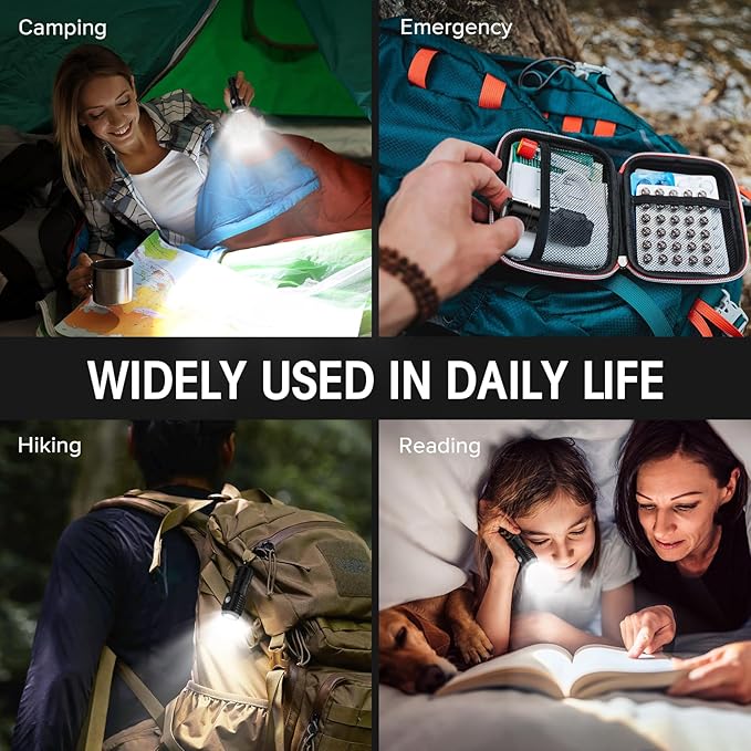 LETMY Rechargeable Mini Flashlights with Magnetic Base, 2 Pack Bright 3 LED Flash Lights, Small EDC Flashlight with Belt Clip, 4 Modes Portable Rechargeable Flashlights for Emergency Camping Home