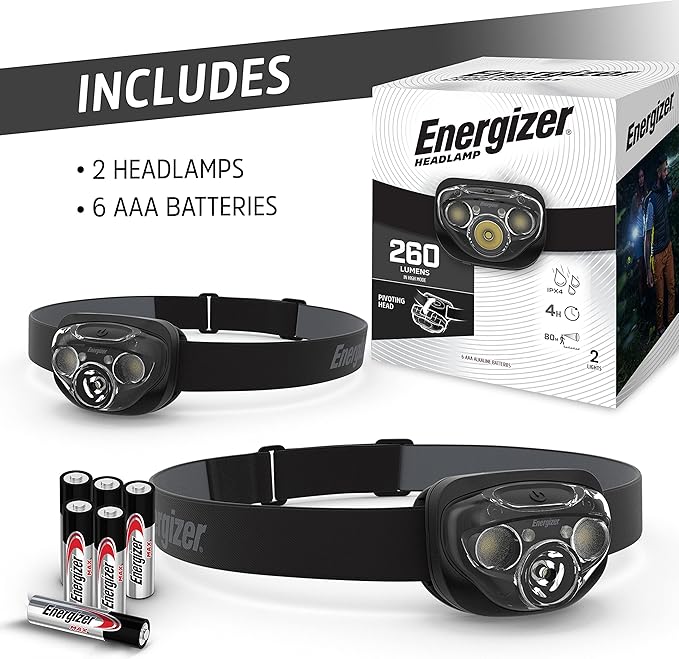 Energizer LED Headlamp PRO, IPX4 Water Resistant Headlamps, High-Performance Head Light for Outdoors, Camping, Running, Storm, Survival LED Light for Emergencies (Batteries Included) (Pack of 8)