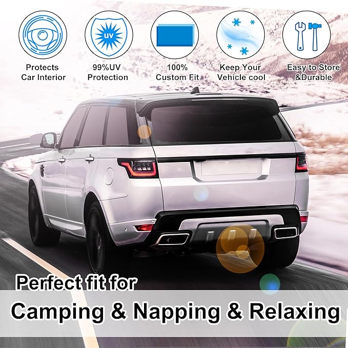 8PCS Windshield Sun Shade Custom Fit for 2014-2022 Land Rover Range Rover Sport Accessories Foldable Sunshade Side Rear Window Shade Cover Full Set Privacy Protection Keeps Car Cool