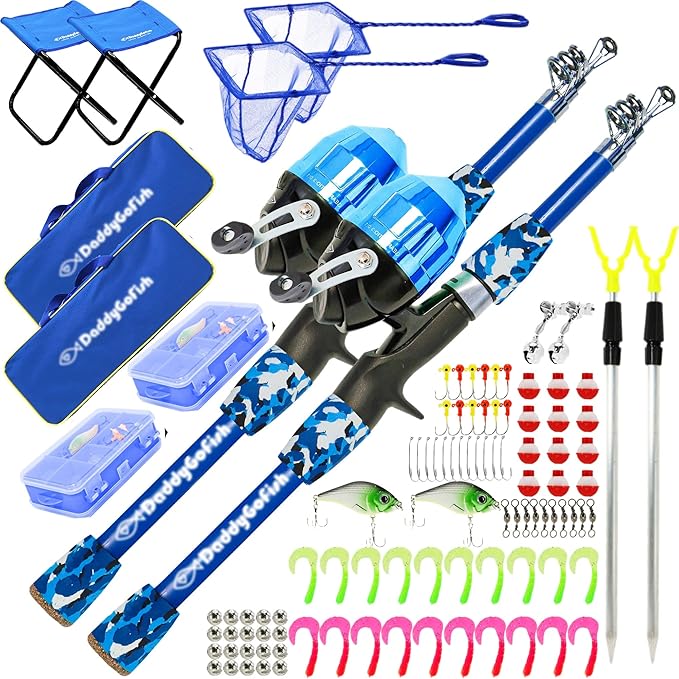 DaddyGoFish Kids Fishing Pole - Rod Reel Combo Tackle Box Starter Set - First Year Small Dock Gear Kit for Boys Girls Toddler Youth Age Beginner Little Children Junior Anglers