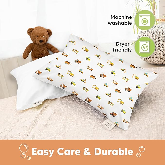 KeaBabies 13x18 Toddler Pillowcase, Waterproof - Soft Waterproof Toddler Pillow Protector Cover for Kids, Boys, Girls, Durable Machine Washable, Small Travel Pillow Sold Separately (Construction)