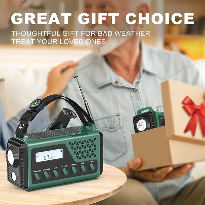 Emergency Crank Weather Radio, 10000mAh Solar Hand Crank Portable NOAA AM FM Battery Power Radio,Weather Alert with Flashlight,SOS Alarm & Reading Lamp,Survival Gifts for Home Outdoor