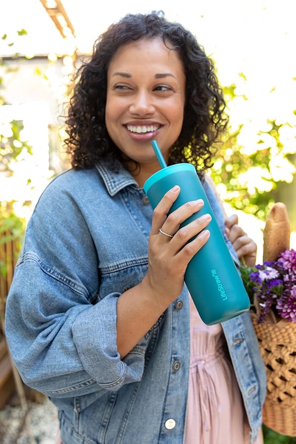 LifeStraw Go Series Tumbler – Double Wall Insulated Stainless Steel Water Filter, Laguna Teal, Designed for Everyday Use, Removes Bacteria, Parasites, Microplastics, and Improves Taste