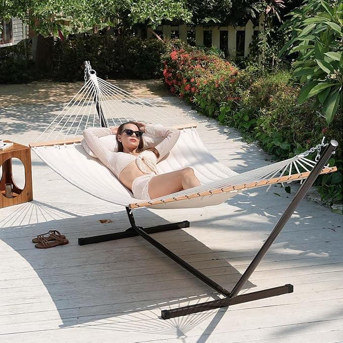Lazy Daze Hammocks Portable 2 Person Heavy Duty Steel 12 FT Hammock Stand with Hooks and Chains for Outside, Patio, Backyard, 450 Pounds Capacity, Coffee Frosted