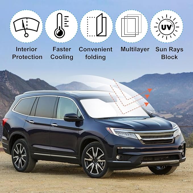 Windshield Sun Shade Custom Fit 2016-2023 2024 2025 2026 Honda Pilot Accessories Foldable Sunshade Sun Blocker Front Window Shades Covers Keep Car Cooler
