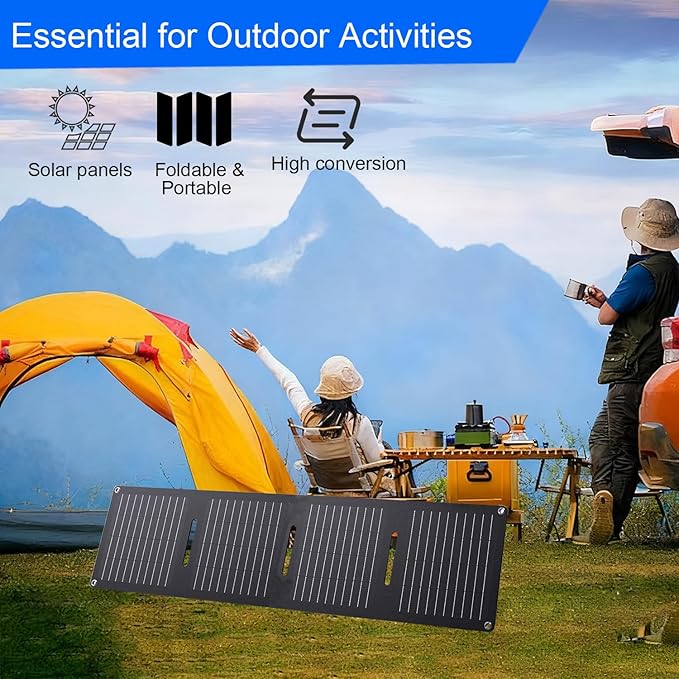 30W Portable Solar Panels,ETFE Foldable Solar Panel with USB-C/USB-A/DC Ports for Hiking,Camping,Backpacking,IP65 Waterproof Small Folding Solar Charger for Phone,Tablets,Power Bank