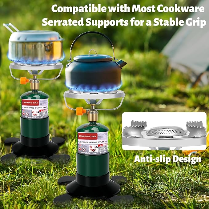 Propane Camping Stove, Portable Backpacking Stove with Adjustable Burner, Stable Camp Gas Stove for Outdoor Cooking, Single Burner Propane Stove for Hiking, Tailgating, Grilling (Fuel not Included)