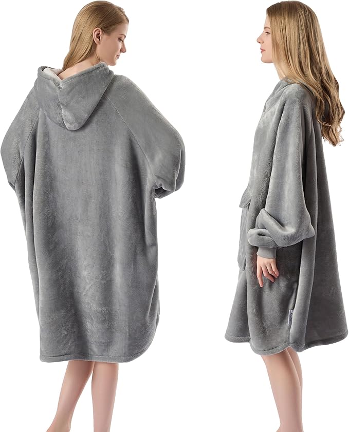 Krifey Wearable Blanket Hoodie, Oversized Sherpa Fleece Sweatshirt with Giant Pocket, Birthday Gifts for Women, Mom, Sister, Light Gray