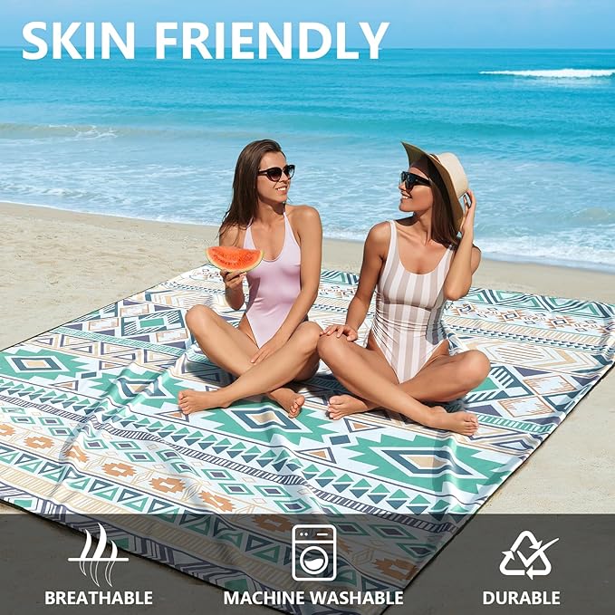 HIHOHO Beach Blanket Waterproof Sandproof Extra Large Beach Mat 79" X 83"/120"x108"for 1-8 Adults Quick Drying Durable Outdoor Picnic Mat for Beach Travel Camping Hiking