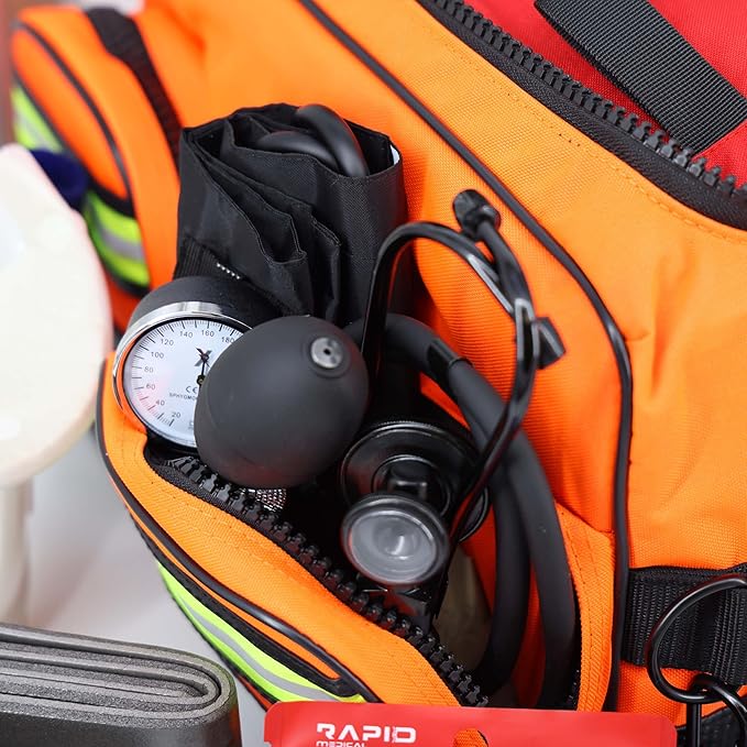 Lightning X Fully Stocked X-Tuff Modular Oxygen Trauma Bag w/Removable Organizer Pouches for EMS/EMT + First Responder - Orange