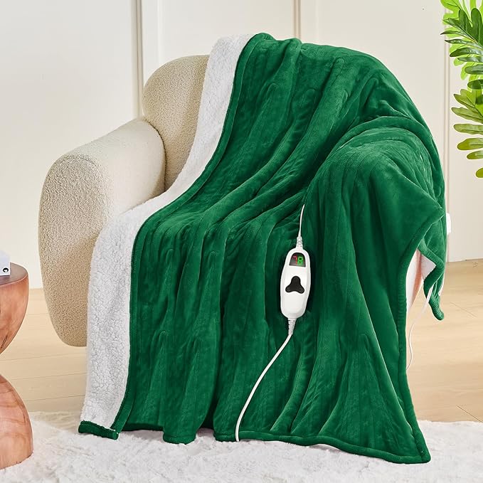 greenoak Heated Blanket Electric Twin 62"X84", Heating Blanket with 10 Heat Levels 1/2/4/6/8 Hours Auto-Off, Fleece Soft Christmas Blanket,Gifts for Grandma Seniors Mom, Mint Green