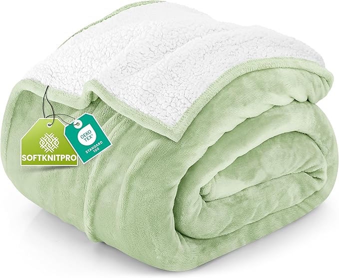Utopia Bedding Sherpa Blanket King Size (Sage Green, 90x102 Inches) - Soft Lightweight Plush Fleece Reversible Blanket for Bed, Sofa, Couch, Camping and Travel